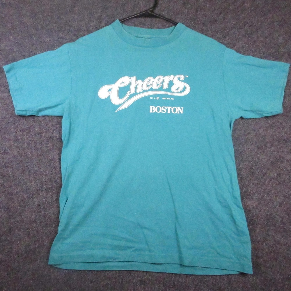 Vintage Cheers Shirt Mens Medium Blue Boston TV Show Logo Graphic Tee 1992 90s